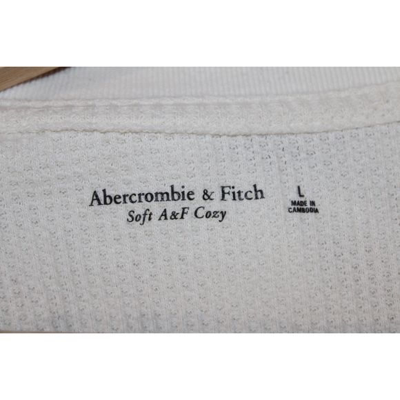 Abercrombie & Fitch Soft AF Cozy Cream Collared Long Sleeve V-Neck Sweater Sz L - Picture 3 of 6